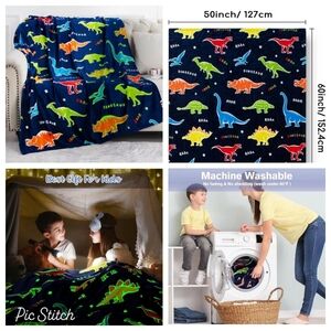 Jekeno Dinosaur Glow In The Dark Throw Blanket NEW SEALED 50" x 60"